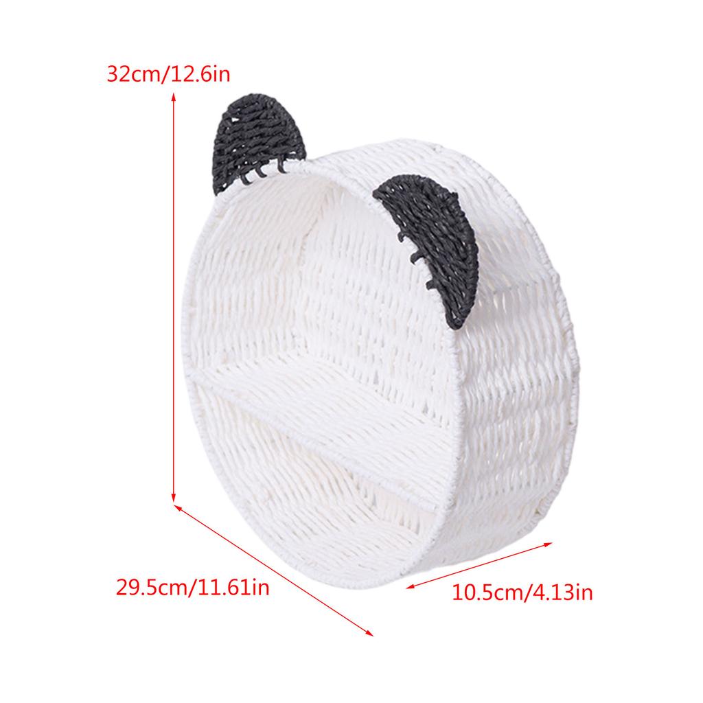 Cute Panda Ears Floating Shelves Imitation Rattan Woven Wall Shelf Hanging Storange Basket Small Plants Display Rack