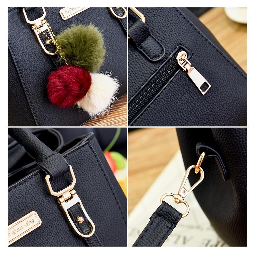 Fashion Women Handbags Hairball PU Leather Totes Bag Top-handle Crossbody Bag Shoulder Bag