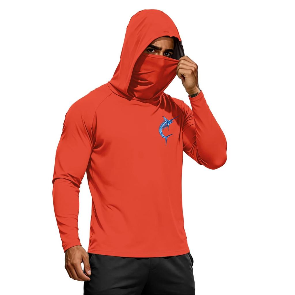 Men's Summer Hawaiian Print Quick Dry Long Sleeve T Shirt Ice Silk UPF50 Plus Sun Protection Hooded Sports Fitness Outdoor Top