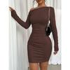 New Fashion Long Sleeve Dress European and American New Fashion Casual Sloping Shoulder Slim Dress