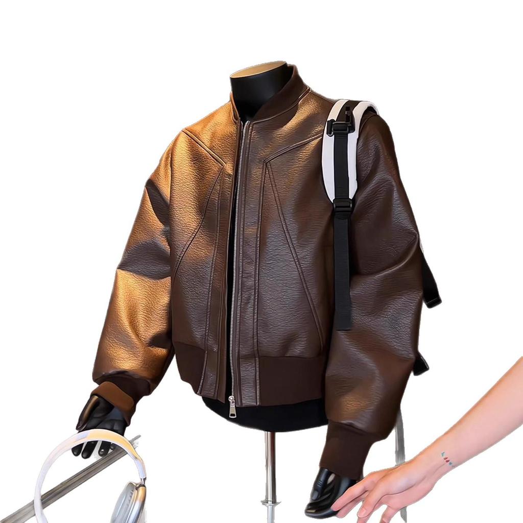 Stylish Black Men's Leather Motorcycle Jacket for Autumn and Spring