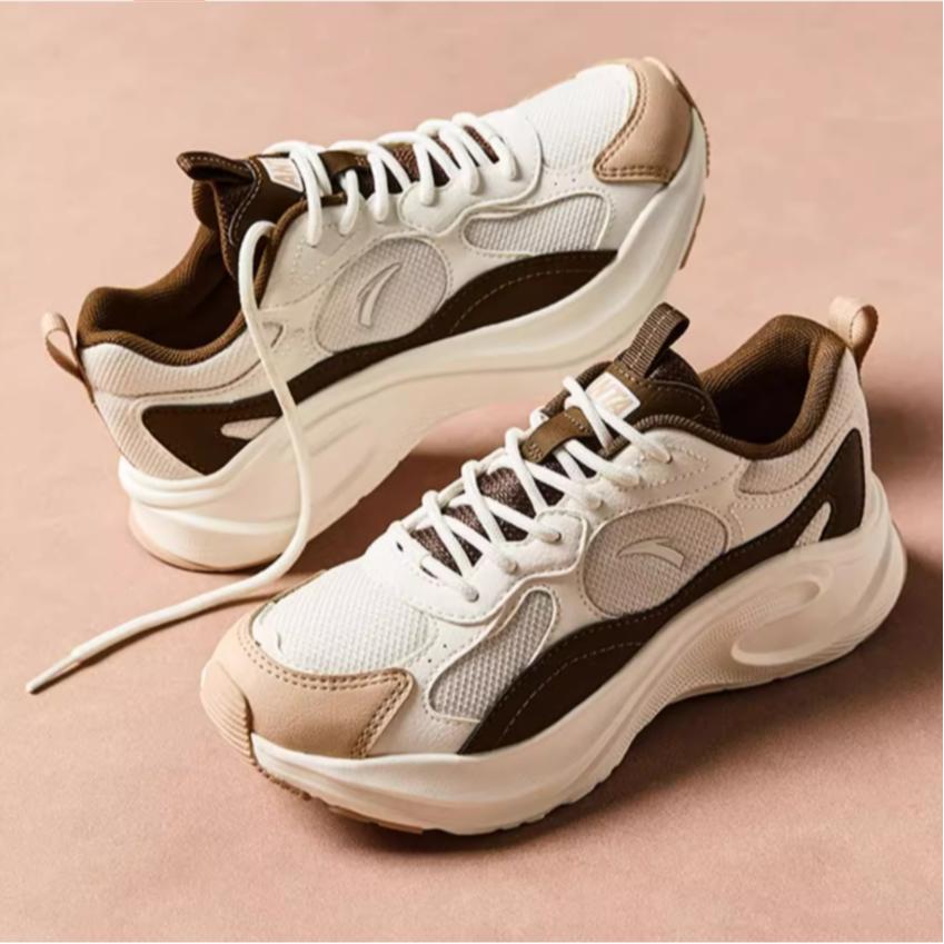Anta Comfortable Fashionable Non-Slip Wear-Resistant Low-Top Casual Shoes Women Sneaker White Brown 122448813-1