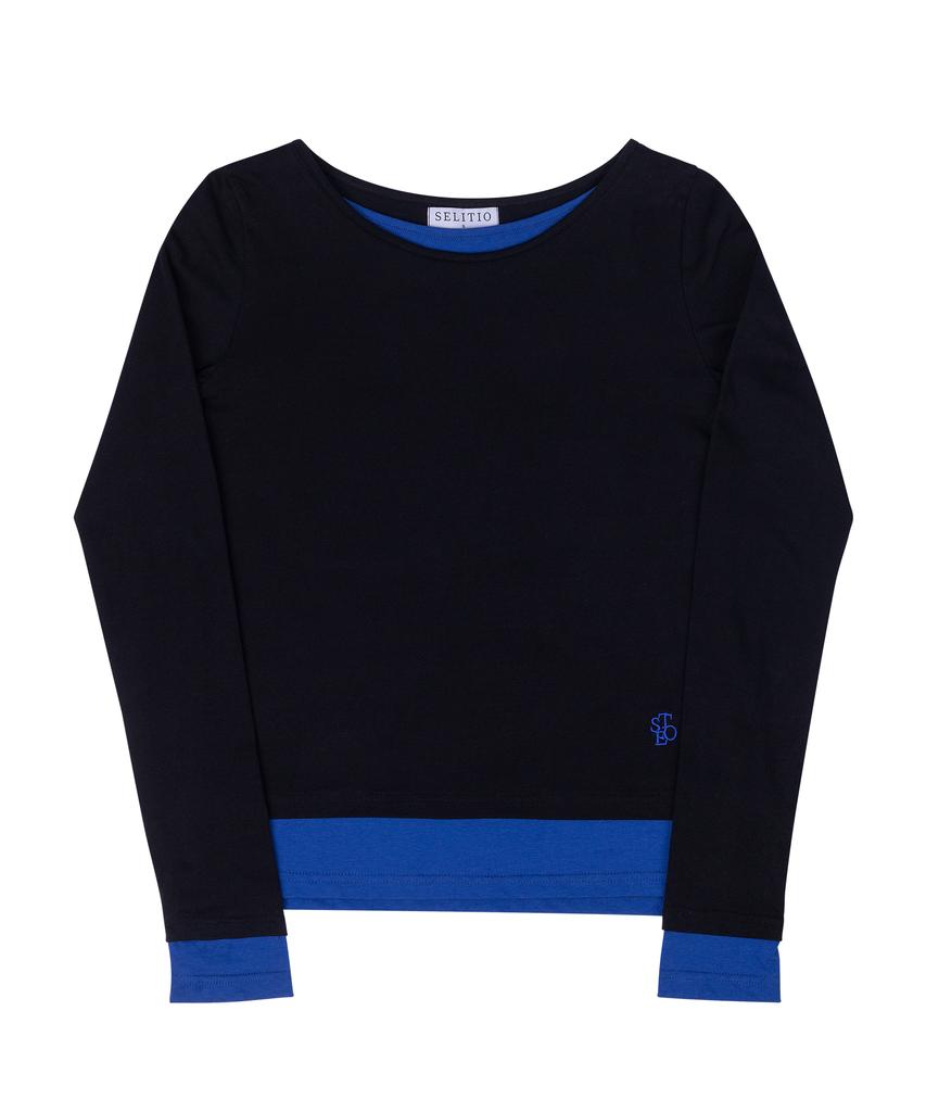 SELITIO Color Block Layered Long Sleeve T-Shirt Black