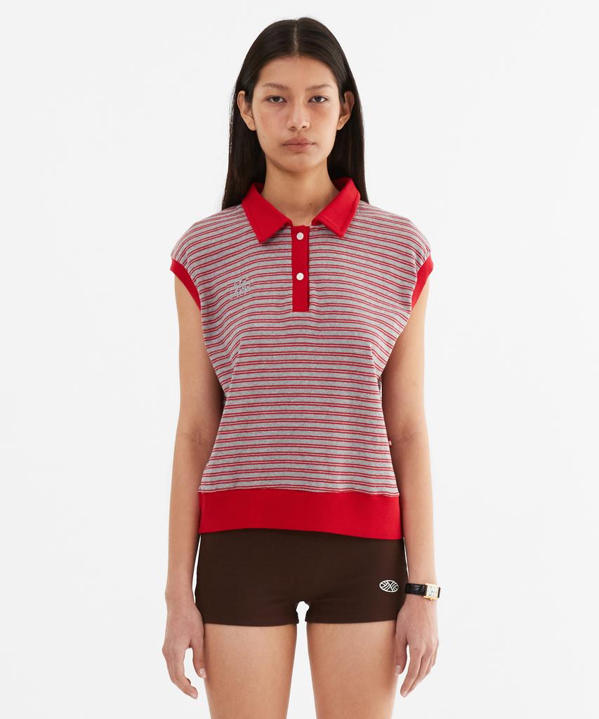 Minasu Color Combination Stripe Sleeveless_Red