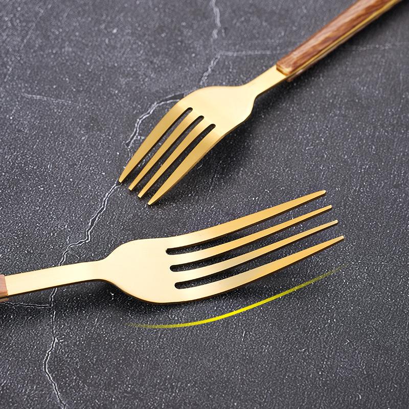 Stainless steel knife, fork and spoon set, household western tableware, steak knife imitation wood grain holder set
