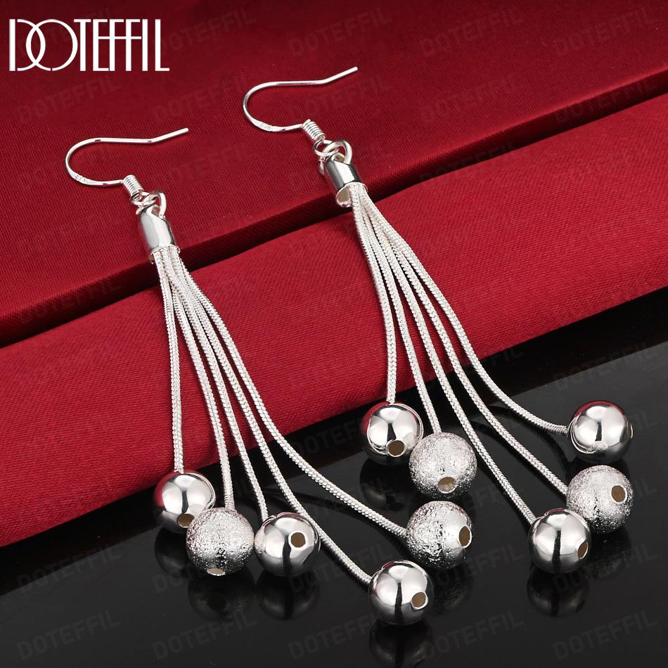925 Sterling Silver Five-Snake Chain Beaded Earrings Fashion Gift