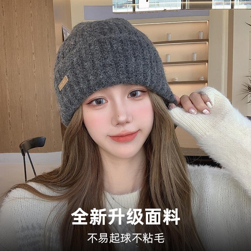 Wool Hat Korean Version Trendy Ear Protection Big Head Circumference Shows a Small Face, Fashionable New Versatile Cold Hat Autumn and Winter Warm