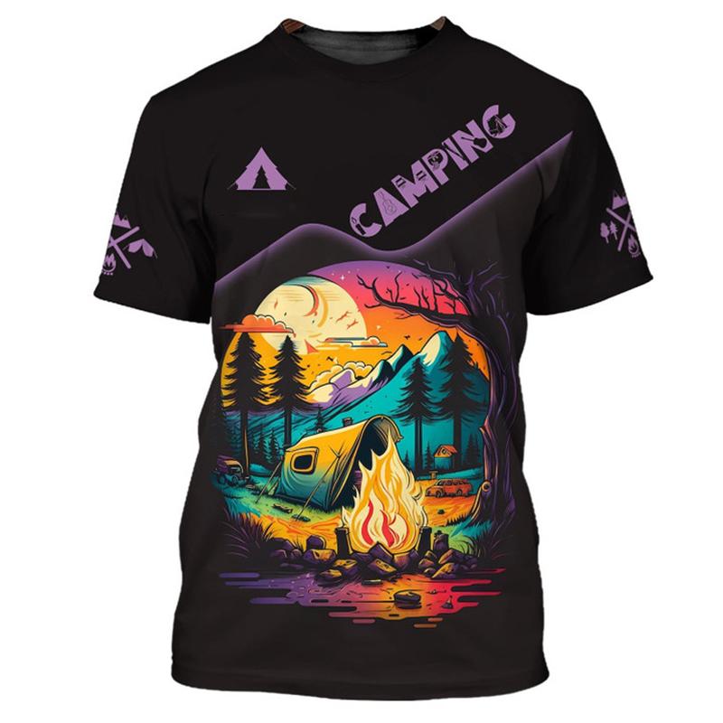 

Camping T-shirt For Men Women Clothes Sports Casual Short Sleeve Pullover Shirts Cute Bear Drink Beer Funny Fashion New Tee Top S