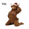Festive Interior Decor Funny Christmas Highland Cow Figurine, Sexy Statue with Santa Hat Creative Resin Crafts & Xmas Bikini, Desktop Tabletop