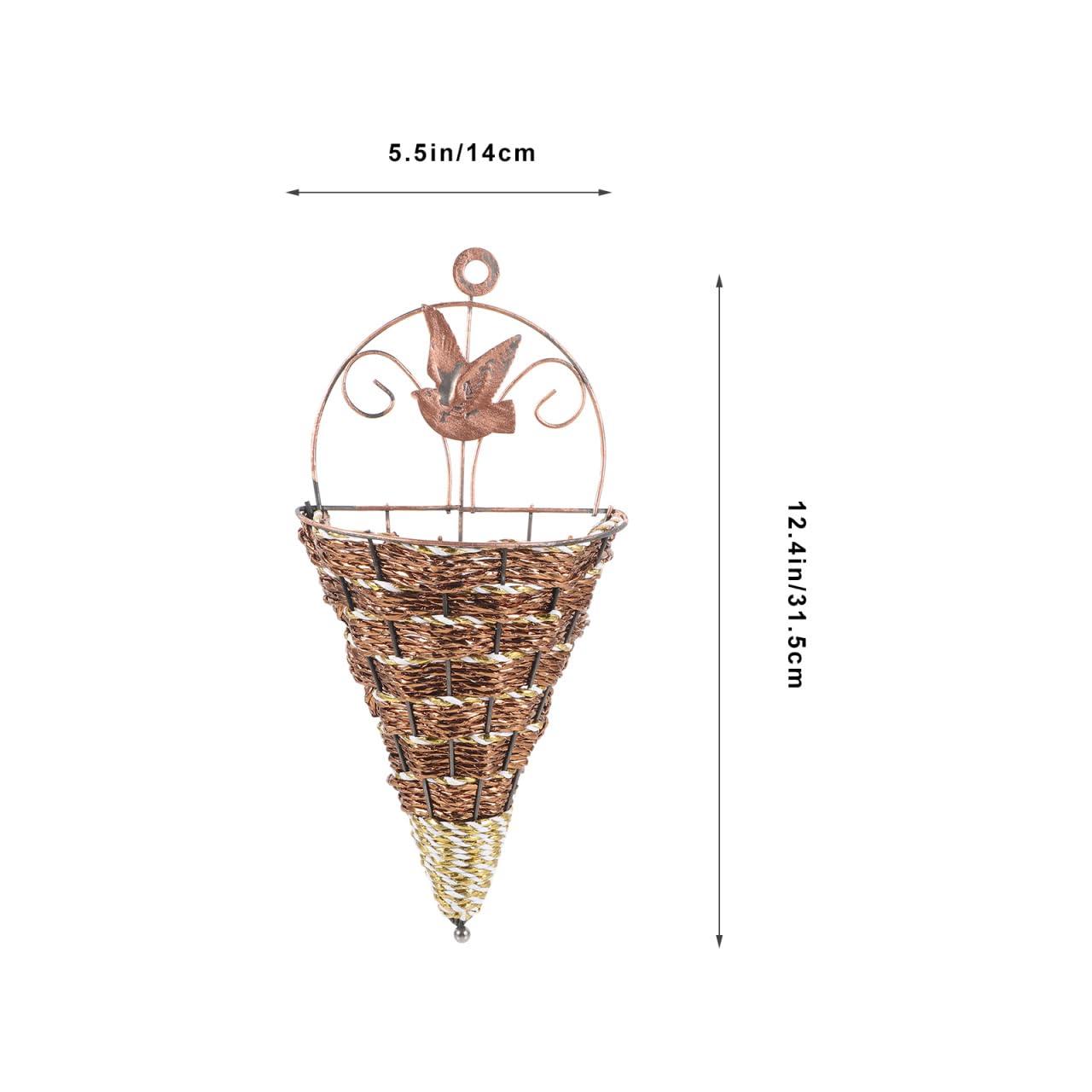 Rattan Wall Hanging Flower Basket Cone Shaped Triangular Iron Planter Indoor Decorative Hanging Flower Holder Space Saving