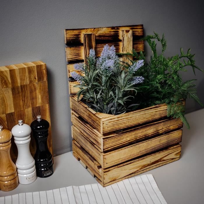 Boîte de rangement en bois flammé Creative Deco - Marron - 27,5 x 20 x 21,5 cm - Coffret Vintage