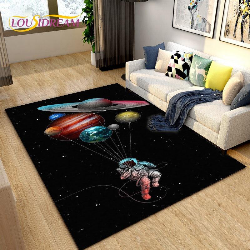 Alfombra de área espacial de astronauta de dibujos animados, alfombra para sala de estar, decoración de habitación de niños, alfombra suave antideslizante para jugar a gatear