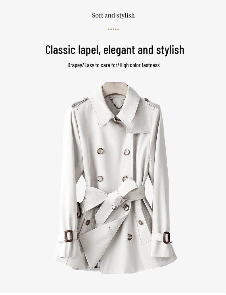 Jia Ze Hua 2025 Autumn British Style Women's Khaki Trench Coat - Classic Hepburn Jacket
