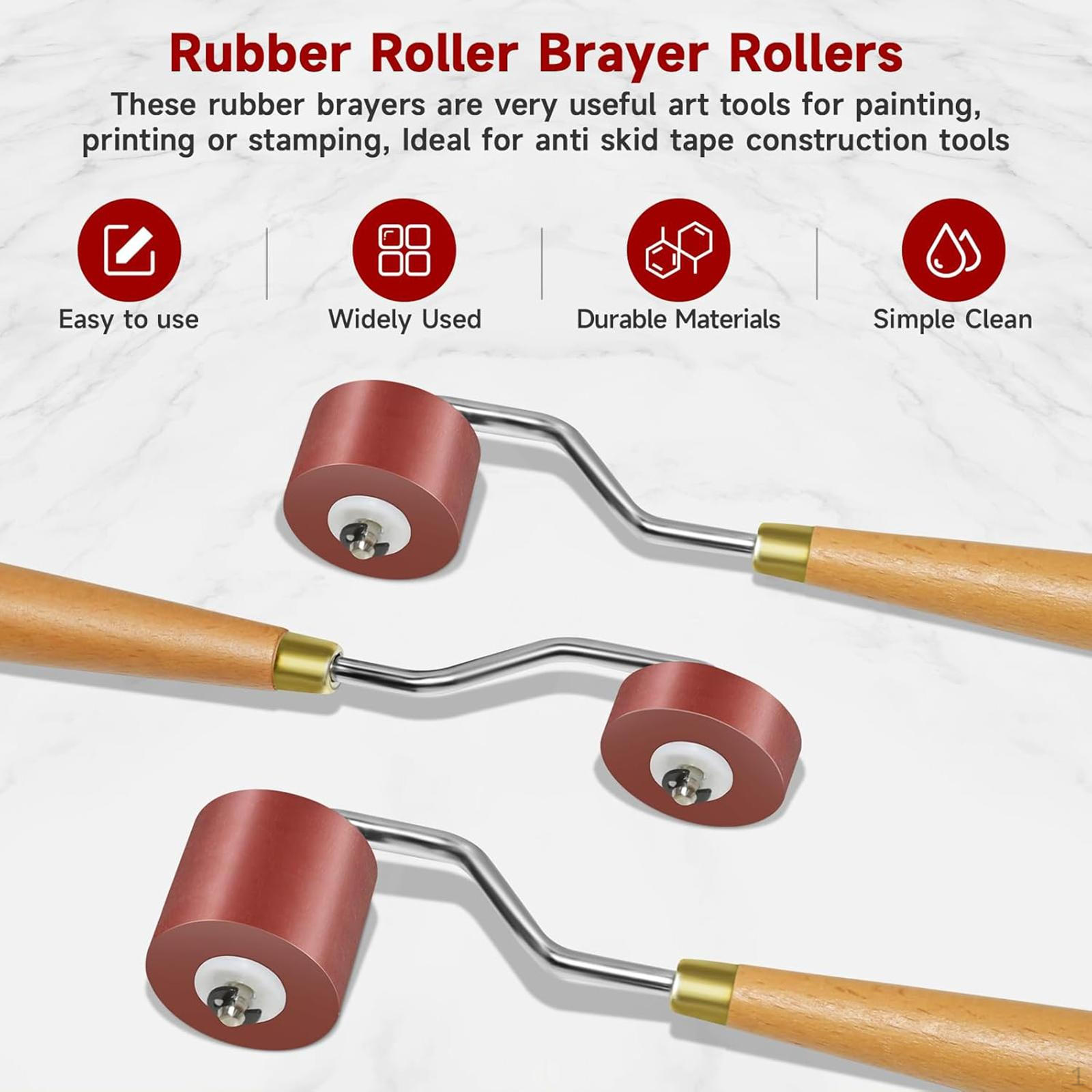 

3x Rubber Rollers 1cm/2cm/3cm Brayer Oil Painting Tool Printmaking Supplies 3 Sizes for DIY Projects