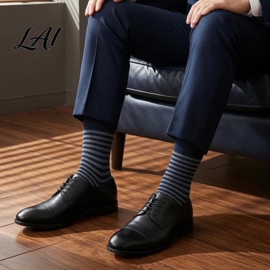 Daily Commute Work Socks Men Striped Crew Socks Cotton Dress Moisture Wicking Everyday Wear Resistant Breathable for Business Office Casual
