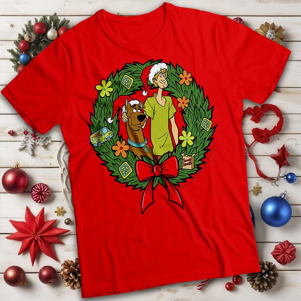 Unisexs And Unisexs Christmas Scoobydoo And Shaggy Wreath Tshirt Tee Mc S