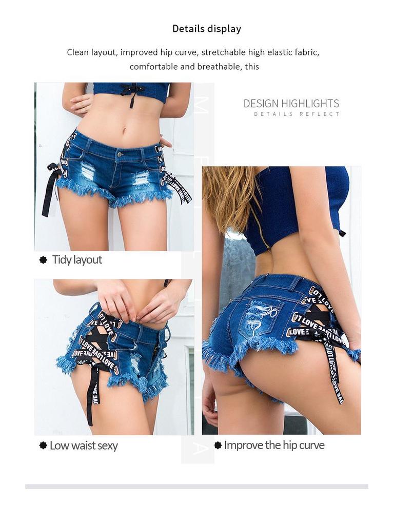 808# European & American High Waist Ripped Plus Size Sexy Super Short Summer Denim Shorts for Women