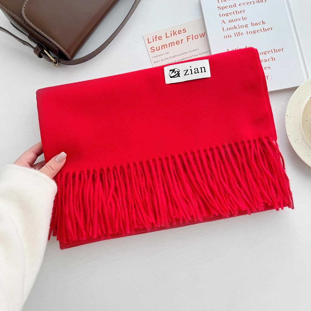 New casual versatile simple solid color warm scarf gentle Japanese and Korean version fashion atmosphere fringed shawl