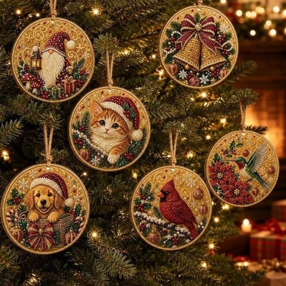 6Pcs Wooden Base Wooden Christmas Ornaments Set Xmas Tree DIY Craft Kit Christmas Party