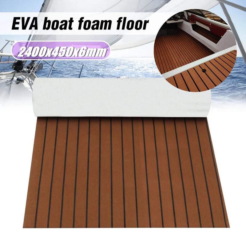 Tapis de pont de bateau en mousse EVA marron foncé imitation teck, revêtement de sol antidérapant pour yacht, autocollant, 2400 x 450 x 6 mm