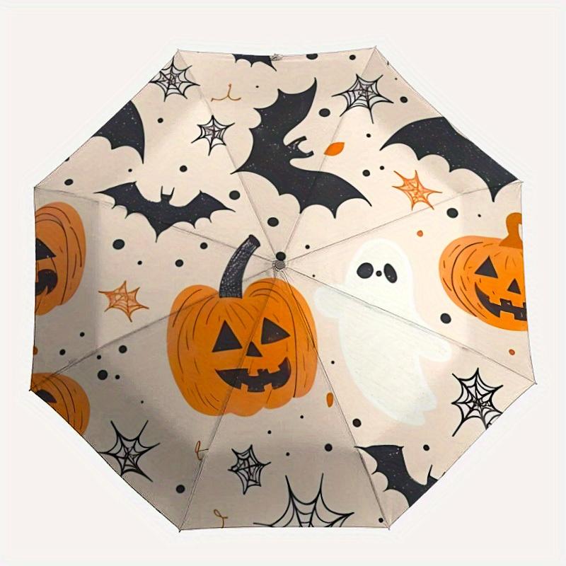 

1pc Halloween Pumpkins Automatic Open/Close Umbrella with One Touch Button, Compact Folding Canopy, Sturdy 8 Rib Windproof Design Lightweight 09
