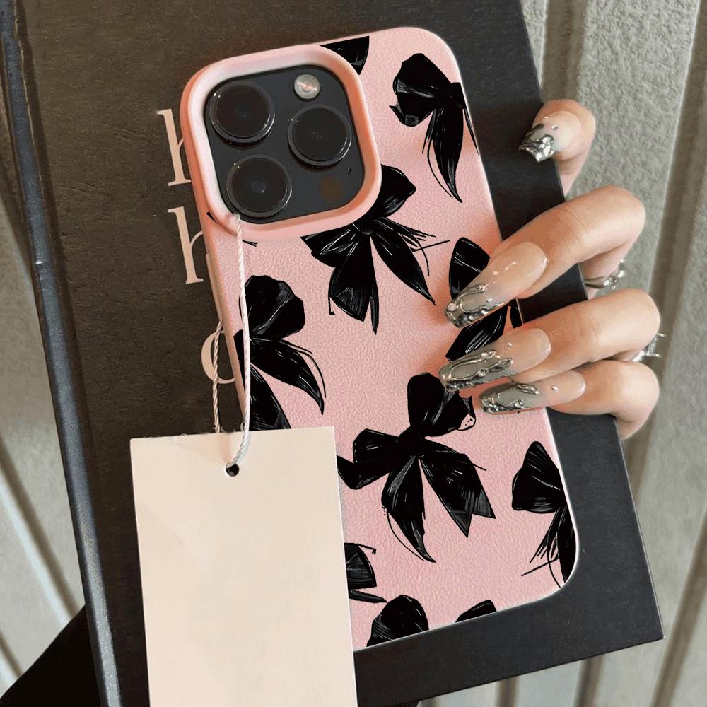 

HOT Cool Dots Black Bow Luxury Lichee leather pattern Phone Case For Redmi Note 14 13 12 11 10 9 8 Pro Plus 4G 5G Shockproof Note 14 Pro 4G