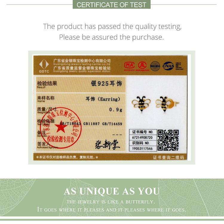 BAMOER 925 argint sterling placat cu aur email albine vii cercei crampoane pentru femei bijuterii de modă