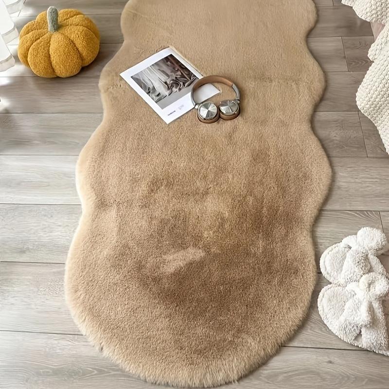 Soft White Faux Rabbit Fur Area Mat, Cozy & Comfortable for Bedroom, Office, or Living Room Decor, Cozy Home Decor | Modern Mat Design