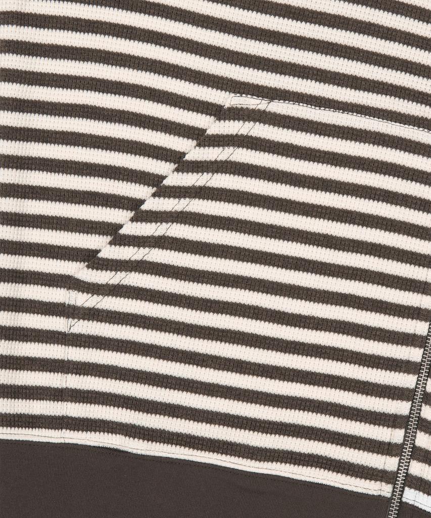 Sunlovetour [Home Alone] Striped Waffle Zip Up Hoodie Brown