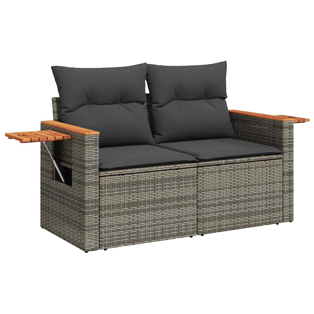6 Piece Garden Sofa Set with Cushions Grey Poly Rattan & Acacia