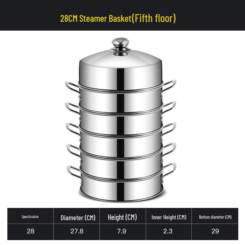 Xihe 28cm Stainless Steel 5-Layer Steamer with Lid