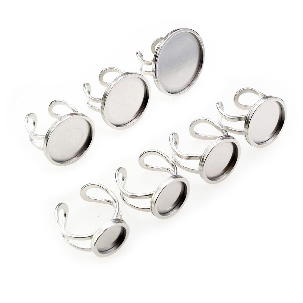 5pcs 10-25mm Inner Size Round Thick Stainless Steel Adjustable Ring Settings Cabochon Blank Base DIY Jewelry Making Findings