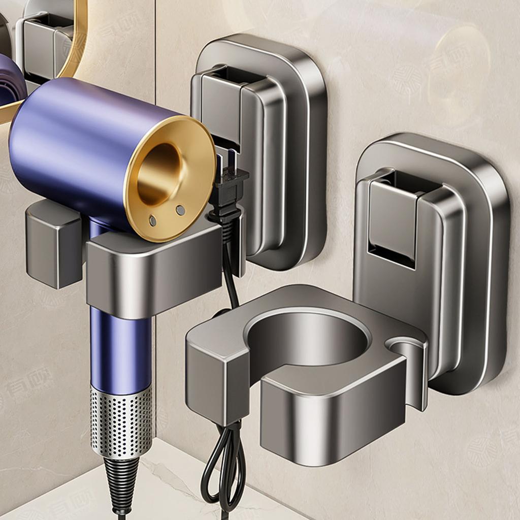 Elegant Sturdy Plastic Adhesive Wall Mounted Hair Dryer Holders for Easy Installation and Removal In Bathrooms