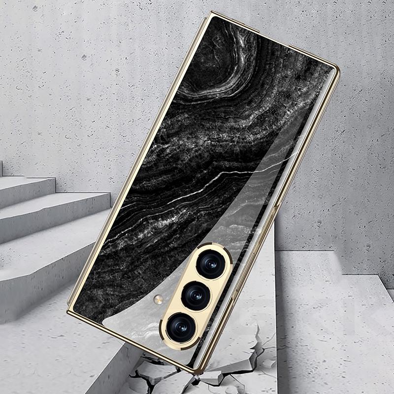 Luxury Painted Glass Plating Case for Samsung Galaxy Z Fold 5 6 7 Front Screen Glass Protective Cover for Galaxy Z Fold7 Case
