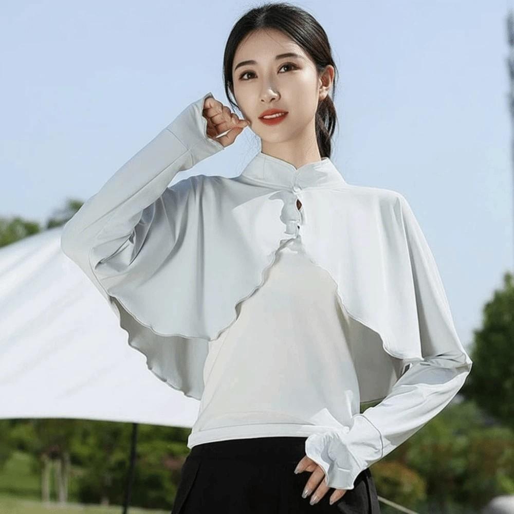 Long Sleeve Summer Sunscreen Shawl Solid Color Sun Protection Clothing Ice Silk Cape Sports