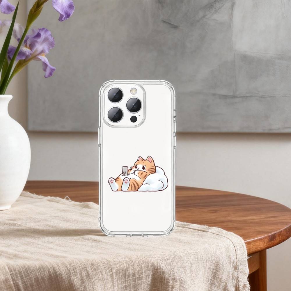 Cartoon Cat Meow Phone Case For iPhone 17 16 15 14 13 12 11 Mini Pro Max Plus Transparent Cover