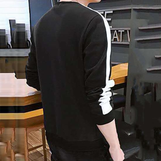 Men Shirt Contrast Colors O Neck Pullover All Match Spring T-shirt for Daily Wear