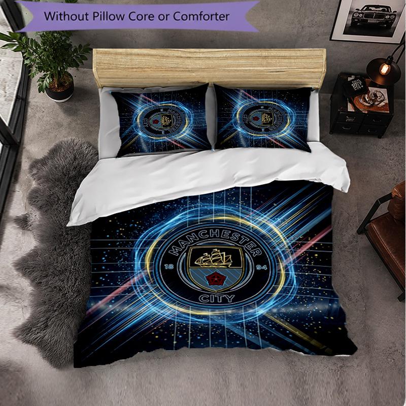 Set Lenzuola Manchester City Modello 3 Pezzi Morbida Copripiumino in Microfibra con Federe per Camera da Letto