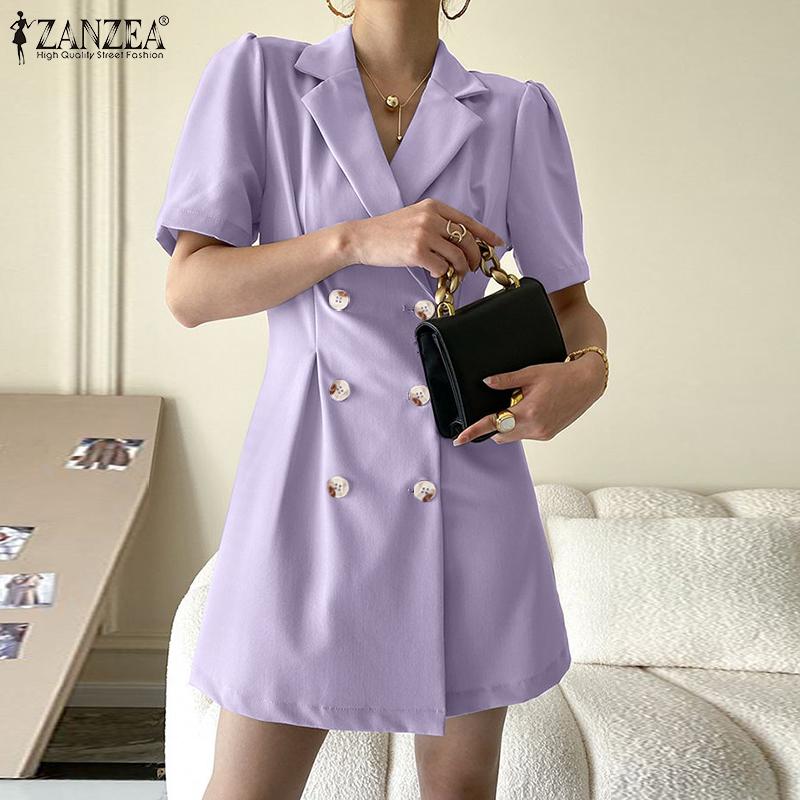 

ZANZEA Lady Женская однотонная костюмная юбка с короткими рукавами и пуговицами на талии
