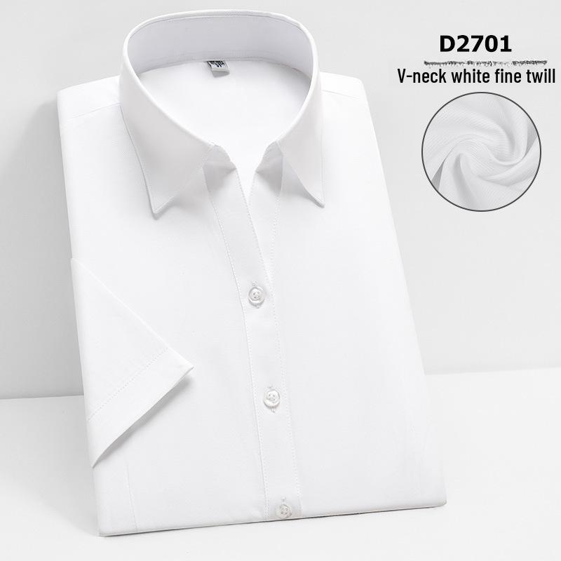 Camisa Social Feminina Slim Fit de Manga Curta - Branca com Listras Azuis, Sem Ferro, Gola V.