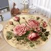 3D Round Vintage Rose Area Rug Floral Print Soft Non-Slip Carpet for Bedroom Living Room Valentine's Day Romantic Home Decor