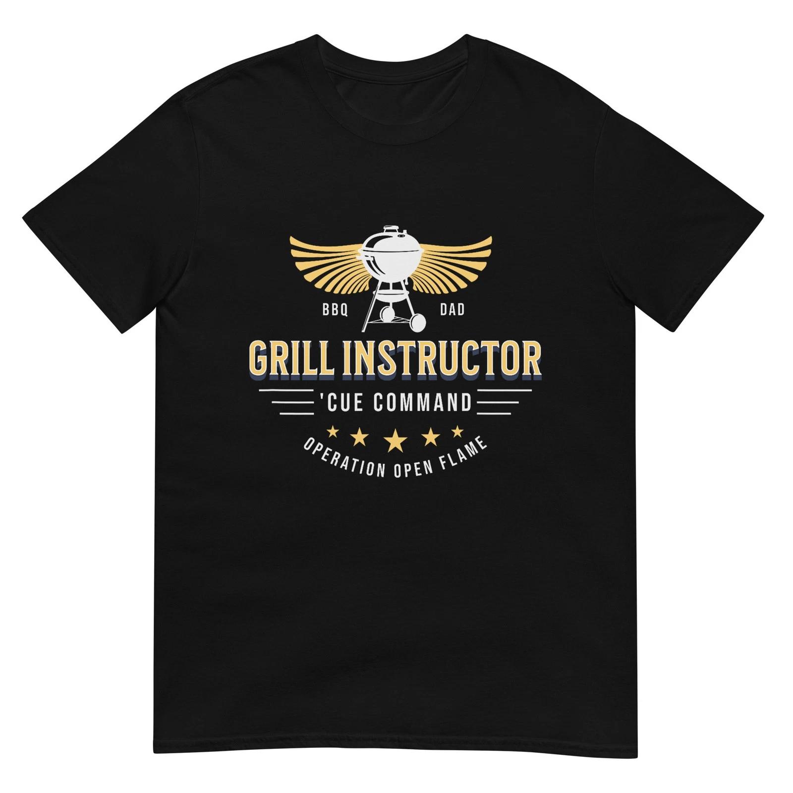 Grill Instructor BBQ Dad – Cue Command Op Open Flame Father T-Shirt XL