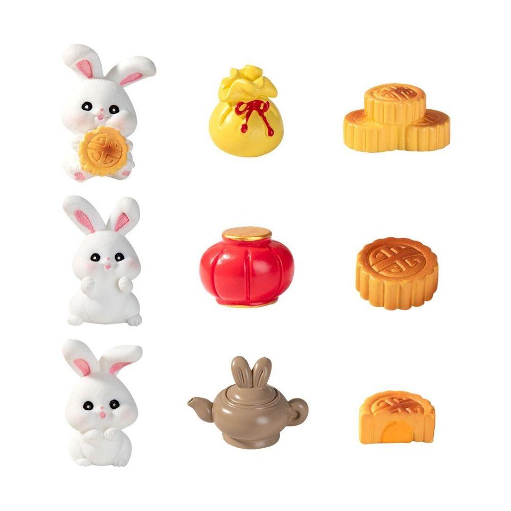 Handmade Rabbit Figurines Micro Landscape Moon Cake Model Cute Bunny Ornaments  Outdoor