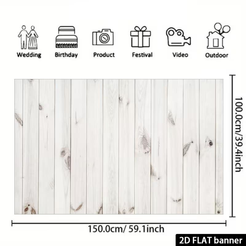 2D Rustic White Wood Backdrop - Natural Wooden Texture Banner for Wedding & Event Decoration