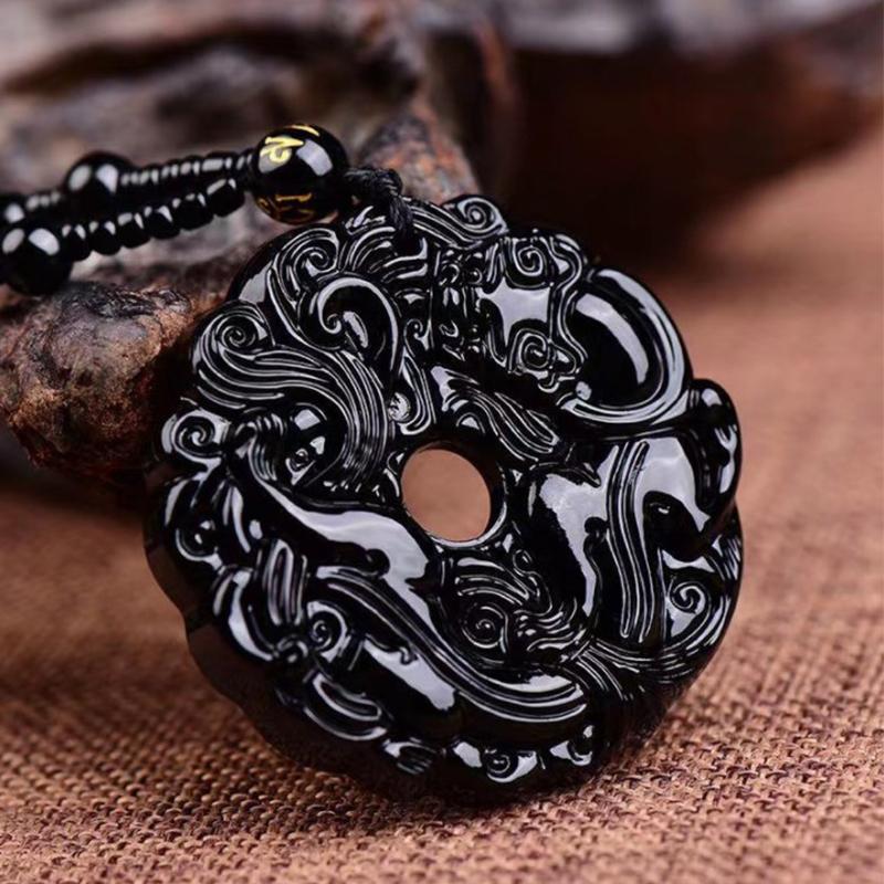 Chinese Amulet Artificial Jade Pixiu Phoenix Buddhist Retro Vintage Pendant Necklace Protect Charm Talisman Powerful Money Wealth Health Luck Jewelry