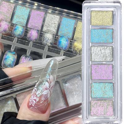 Novo Pó de Fada Opal Buling de 6 Cores, Pó Mágico de Estado Sólido para Arte de Unhas com Mudança Gradual, Pó de Fada Super Brilhante com Folha de Ouro