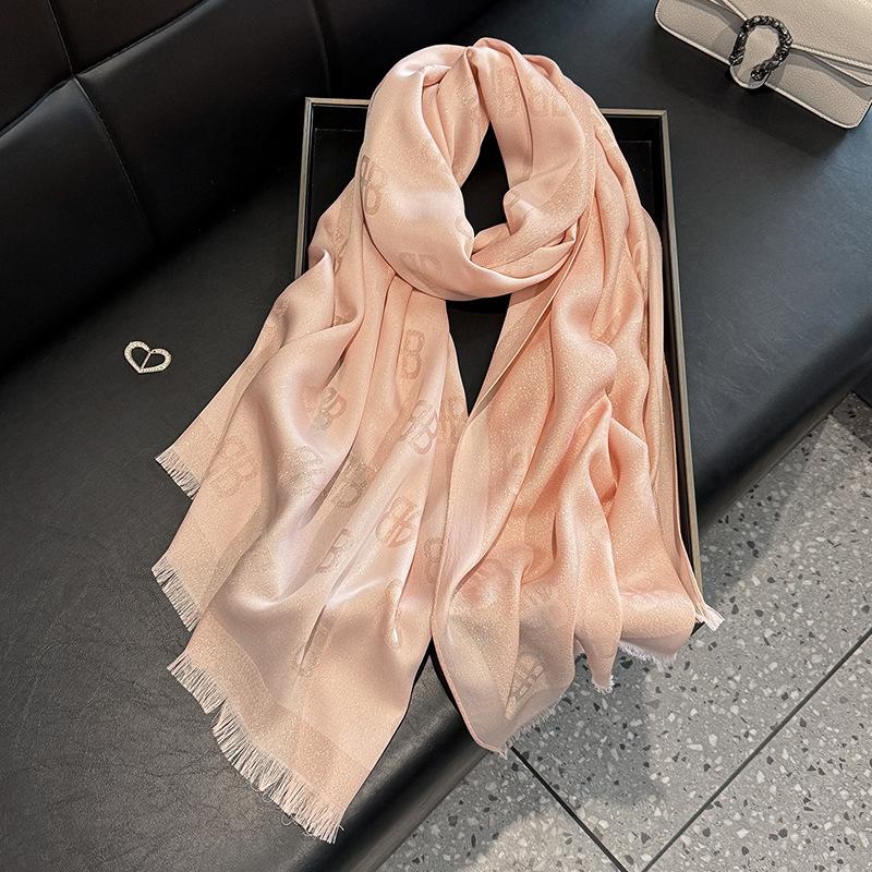 High Fashion Spring And Summer Long Silk Scarf Silk Shawl Scarf Fashion Versatile Tencel Cotton Letter Scarf