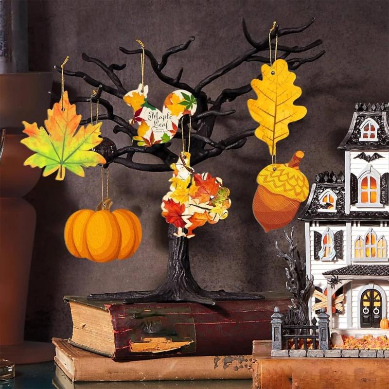 36 Natural Wood Thanksgiving Maples Leaf Ornamen Handcrafted Autumns Decors For Festival Seasonal Display