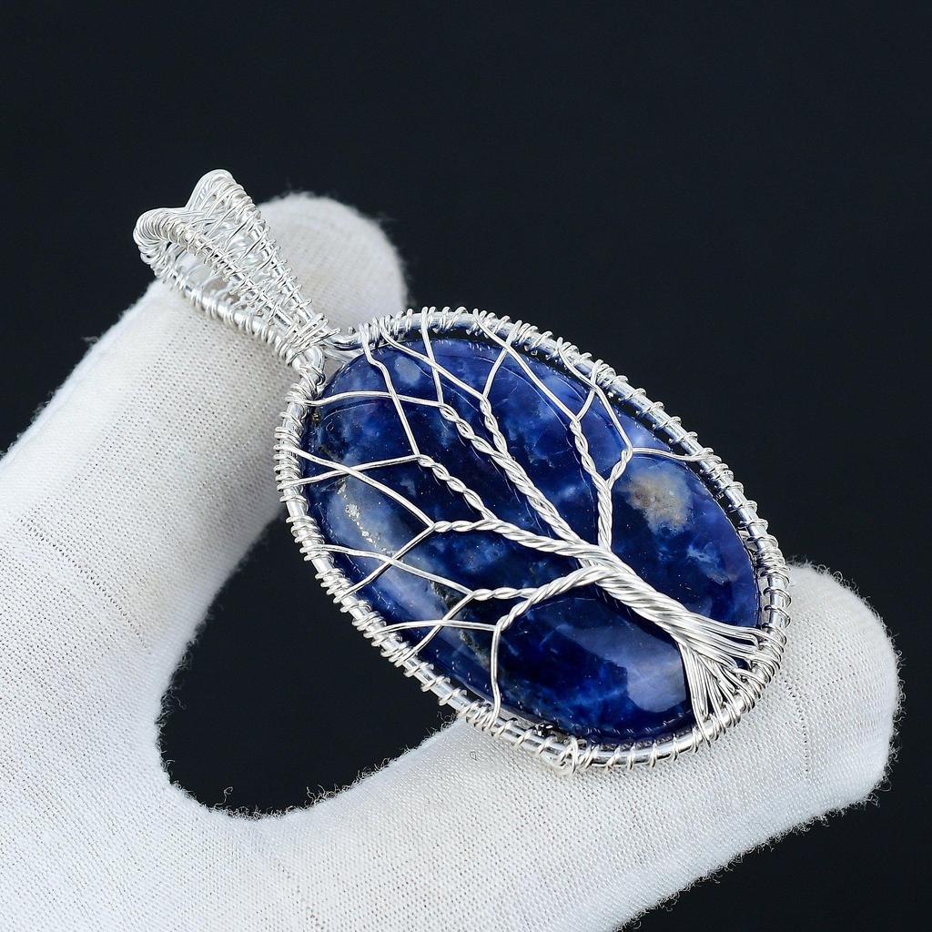 Sodalith Anhänger Natürlicher Edelstein Handgemachter 925 Sterling Silber Anhänger, Draht gewickelter Schmuck, Draht gewickelter Anhänger Lebensbaum Schmuck