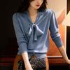 Autumn Winter Solid Color Bow Lace Up Sweater Ladies Loose Casual All-match Knitting Pullover Top Women Elegant Fashion Jumpers